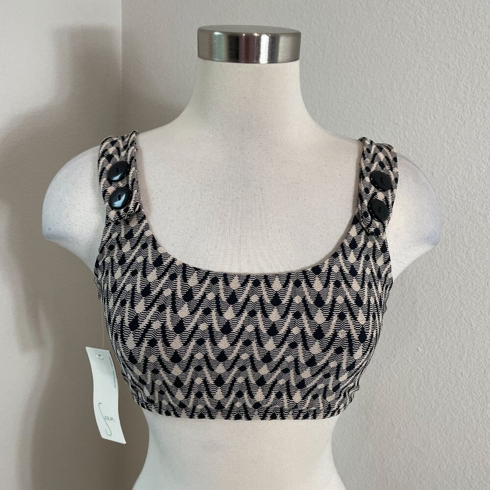 NEW Seea Georgia Bikini Top Womens Large Mini Chevron Button Strap Swimsuit‎